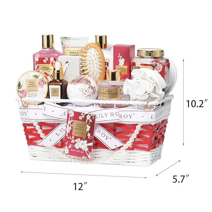Mothers Day Gifts for Mom Rose & Cherry Blossom Spa Gift Set for Women - 19-Piece Luxury Bath & Body Care Kit with Necklace, DIY Chain, Shower Gel | Valentine's Day, Christmas Gifts for Her, Wife-VivaGrace Women