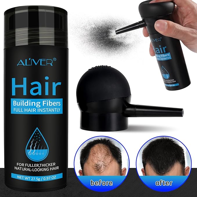 ALIVER Hair Fibers for Thinning Hair for Women & Men, Extra Spray Applicator, Black, 27.5 Gr Hair Powder Bald Spot Cover Up, Instantly Hair Filler, Undetected & Natural-VivaGrace Women