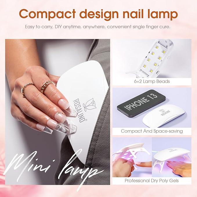 ROSALIND Poly Nail Gel Kit -14 Colors +72 Nail Art Accessories kit Clear Nude Poly Nails Gel Kit Starter Kit with Mini UV Lamp Slip Solution Basic Tools for Beginners with Everything-VivaGrace Women