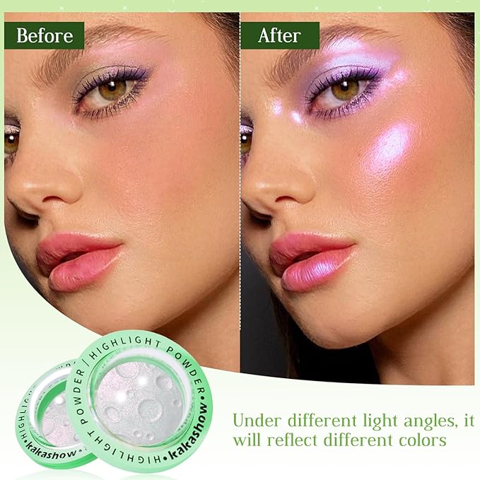 Highlighter Palette, Chameleon Face Shimmer Blush Makeup, Multichrome Glitter Holographic Iridescent Purple Sparkle, Rainbow Color Shifting Eyeshadow Cheek Contour Highlight Creamy Powder Pallet-VivaGrace Women