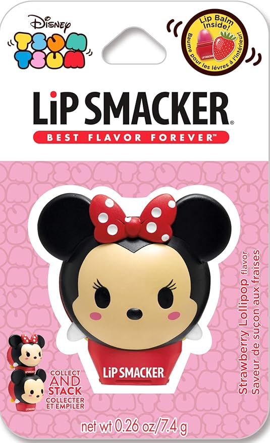 Lip Smacker Disney Minnie Mouse Tsum Tsum Flavored Lip Balm, Minnie Strawberry Lollipop, Clear, For Kids-VivaGrace Women