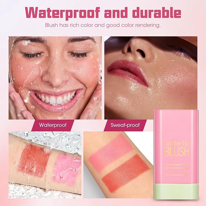 Buqikma Blush Stick Hydrated Solid 2PCS Blush Stick for Cheeks - Soft Cream Blush Stick Natural Matte Makeup Blush Stick Cream Blush Moisturizer Stick for Face,Lips and Eyes (Shy Pink+Orange)-VivaGrace Women