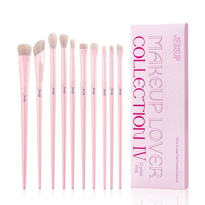 Jessup Eyeshadow Brush Set 10Pcs Pink Eye Makeup Brushes Concealer Brush Premium Synthetic Eye shadow Eyeliner Smudge Crease Blending Brush for Makeup, T496-VivaGrace Women