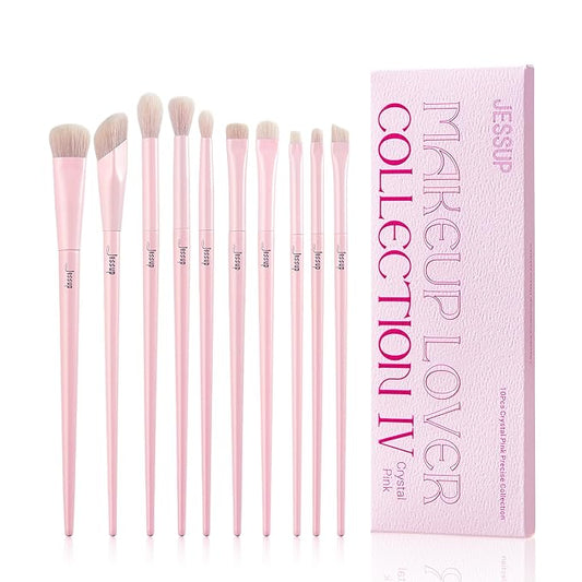 Jessup Eyeshadow Brush Set 10Pcs Pink Eye Makeup Brushes Concealer Brush Premium Synthetic Eye shadow Eyeliner Smudge Crease Blending Brush for Makeup, T496-VivaGrace Women