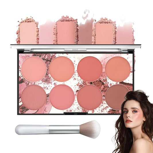8 Colors Blush Palette,Shimmer Silky Matte Blush Powder Palette,Professional Cute Face Contour Highlighter Blush Palette with Blush Makeup Brush-VivaGrace Women