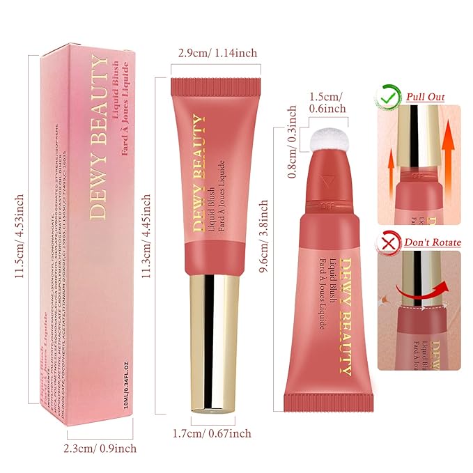 Liquid Blush Makeup Wand, Cream Liquid Blush with Cushion Applicator For Cheeks Tint, Natural-looking, Glow Dewy Finish, Weightless Blendable Liquid Blush Stick | #106 ELEGANT-Soft Pink-VivaGrace Women