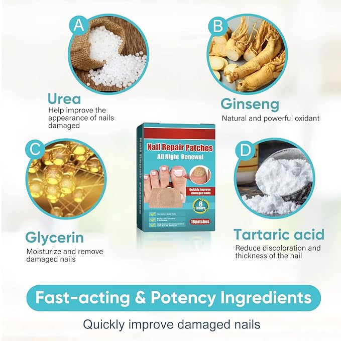 Toenail Repair Treatment, 16Pcs Nail Repair Treatment Extra Strength, Restores Health Appearance of Discolored or Damaged Nails, Comfortable & Convenient-VivaGrace Women