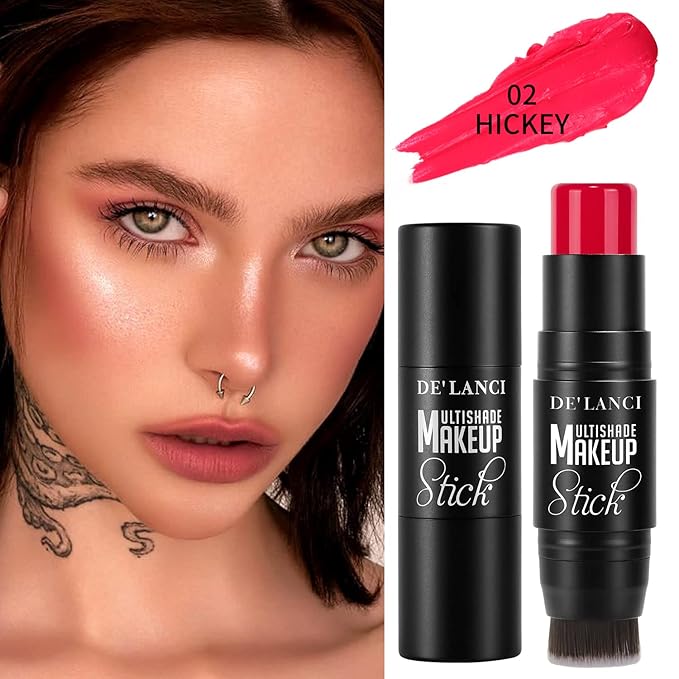 Creamy Blush Stick With Brush for Mature Skin/Lip/Eyes,Lightweight Luxuriously Blendable Rose Color Matte Multi Blush Stick for All Ages, Long Lasting Waterproof Cream Blush for Cheeks/Face #2-VivaGrace Women