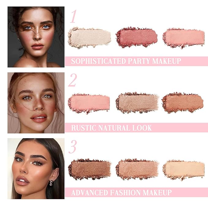 Coosa Blush Palette, Highlighter Contour Makeup Palette, Blush for Cheeks, All-In-One Bronzer Bright Shimmer Cosmetics Sets for Eyes, Lips & Cheeks-VivaGrace Women