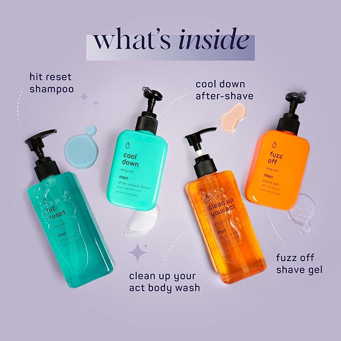 SpaLife Men's Hair & Body Care 4-Piece Set – Body Wash, Shave Gel, After-Shave Gel, Shampoo – Men's Skincare – After-Shave Lotion for Men – Gift Set – Gifts for Men – Gifts for Guys-VivaGrace Women