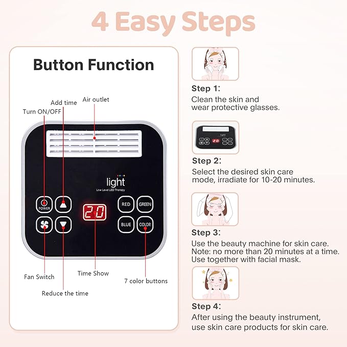 Led-Light-Therapy, Red Light Therapy for Face 7 in 1 Colors LED Facial Skin Care Tool Facial Neck Body Hand Skincare Mask-VivaGrace Women