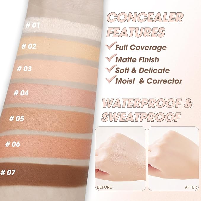Cream Concealer Full Coverage Makeup, Matte Color Correcting Concealer with Brush, Waterproof, Conceals Blemish, Pores and Spots, Under Eye Makeup Concealer for Dark Circles (#04 LIGHT)-VivaGrace Women