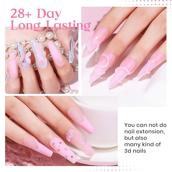 MIZHSE Solid Nail Builder Gel, 2.1 oz 60g Pink Builder Gels for Nails Non-Sticky Solid Builder Extensions Hard Gel with 24pcs Dual Forms and Silicone Pen 3D Art Manicure Set-VivaGrace Women