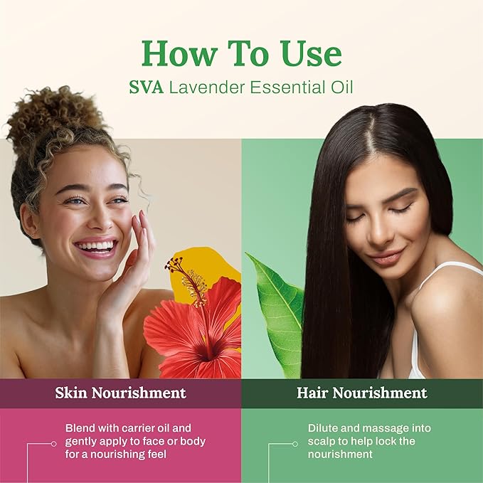 SVA Lavender Essential Oil – 4 Fl Oz – 100% Natural Lavender Oil - for Diffuser, Hair Care, Face, Skin Care, Aromatherapy, Scalp and Body Massage, Soap and Candle Making – with Dropper-VivaGrace Women