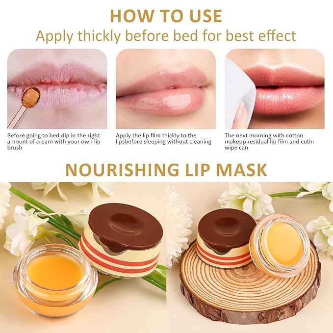 DMSKY 6 PCS Bee Lip Balm Honey Pot, Propolis Lip Mask Overnight, Moisturizing Hydrating Lip Sleeping Mask Prevention Dry and Cracked, Reduce Lip Lines-VivaGrace Women