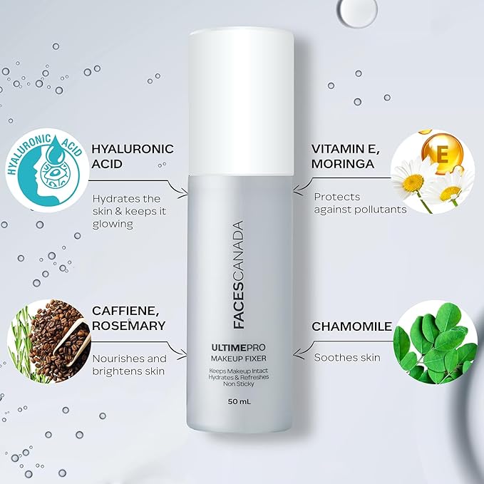 Faces Canada UltimePro Makeup Fixer Spray | Keeps Makeup Intact & Long-Lasting | Hydrating, Non-Sticky Mist for Fresh Finish | Lightweight & Refreshing | 1.69 Fl Oz (50ml)-VivaGrace Women