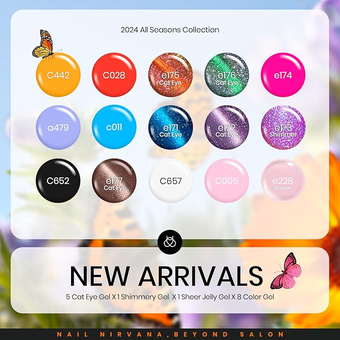 Beetles Cat Eye Gel Nail Polish Set, 15 Colors Gel Polish Nail Kit, Orange Glitter Purple White Blue Sparkle Uv Gel with Base & Top Coat & 3D Silicone Mold Nail Art for Decoration-VivaGrace Women