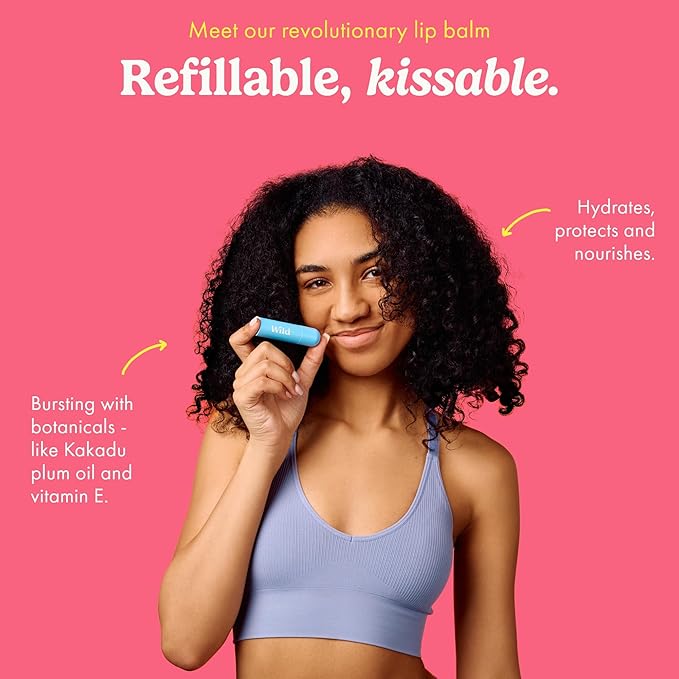 Wild Refillable Lip Balm Starter Kit - Includes Blue Aluminum Case & 3 Pack Lip Balm Refills in a Variety of Scents - Includes Coconut & Vanilla, Passionfruit Swirl & Watermelon Flavors-VivaGrace Women