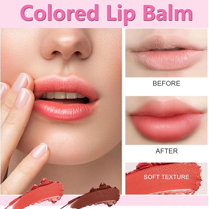 Tinted Lip Balm, Hydrating Colored Lip Balm , Moisturizing Lipstick for Women, Color Lip Plumper Balm,Lip Brightening for Dark Lips, Lip Tinted Moisturizer, Lip Moisturizer for Very Dry Lips, Reduce Lip Wrinkles, 4.8G/0.17Oz-VivaGrace Women