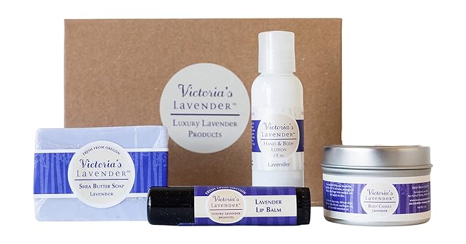 Victoria's Lavender Natural Body Products Gift Set - Handmade Soap, Hand & Body Lotion, Lip Balm, Body Candle Skin Care Sets & Kits, Lavender Bath and Body Products for Women, Lavender-VivaGrace Women