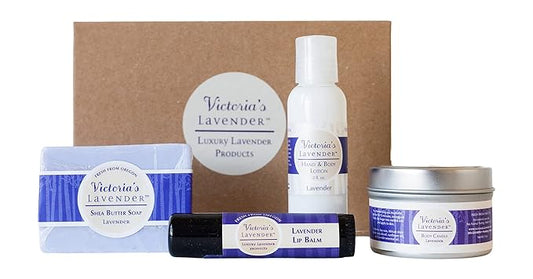 Victoria's Lavender Natural Body Products Gift Set - Handmade Soap, Hand & Body Lotion, Lip Balm, Body Candle Skin Care Sets & Kits, Lavender Bath and Body Products for Women, Lavender-VivaGrace Women