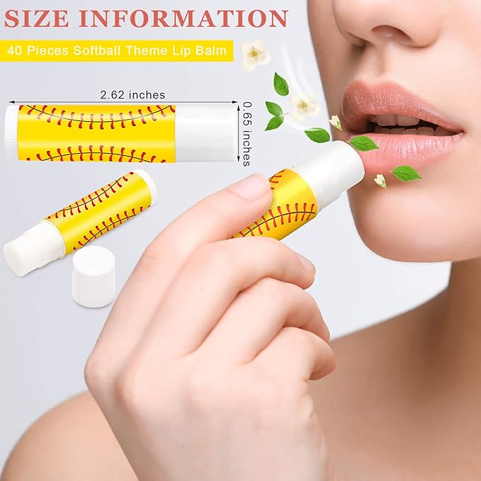 Demissle 40 Pcs Softball Lip Balm, Softball Lipstick, Organic Jasmine Taste Moisturizing Lip Balm, Softball Gifts for Women, Girl, Team-VivaGrace Women
