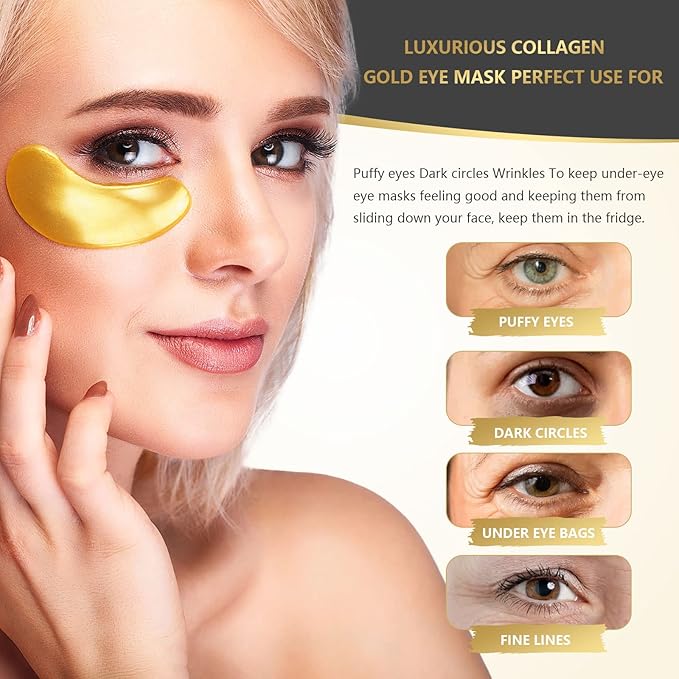 24K Gold Eye Mask, 30 Pairs, Natural Anti-aging Eye Pads for Puffy Eyes, Dark Circles, and Eye Bags with Amino Acid & Collagen, with Revitalize and Hydrate Your Skin-VivaGrace Women
