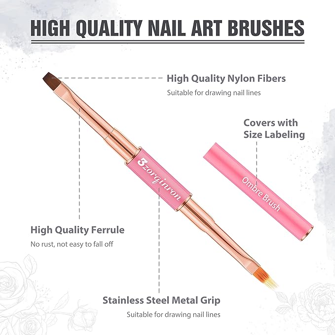 Nail Art Bushes Set, Professional 5Pcs Double-Ended Nail Brush Kit for Details, Long Lines, Ombre & 3D Design-Perfect for DIY Manicures & Salons (Pink)-VivaGrace Women