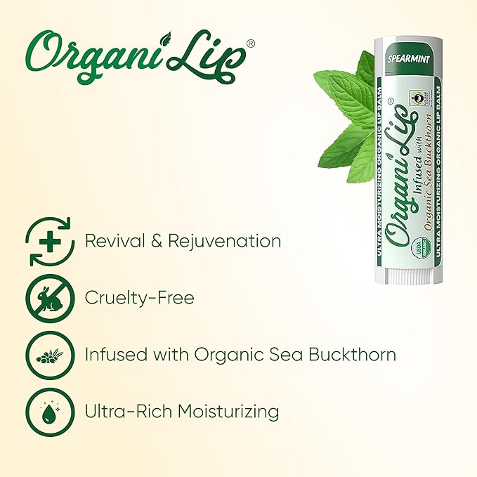 Organic Lip Balm, Spearmint Flavor, Ultra Hydrating Lip Moisturizer for Dry Lips, Oval Shaped Tube, USDA Certified Organic, 3 Pack - OrganiLip-VivaGrace Women