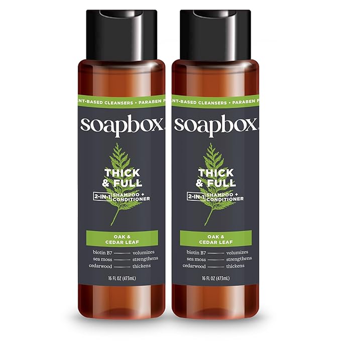 Soapbox Men's Thick and Full 2 in 1 Shampoo and Conditioner Men, Natural Mens Shampoo and Conditioner, Oak & Cedar Leaf, 16oz-VivaGrace Women