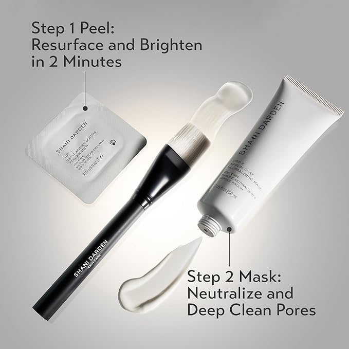 SHANI DARDEN SKIN CARE Triple Acid Peel, 2-Step Exfoliating Face Peel with Mandelic, Lactic & Glycolic Acids, Kaolin Clay Neutralizing Mask & Brush, Helps Improve Dark Spots & Skin Texture, 1.69 fl oz-VivaGrace Women