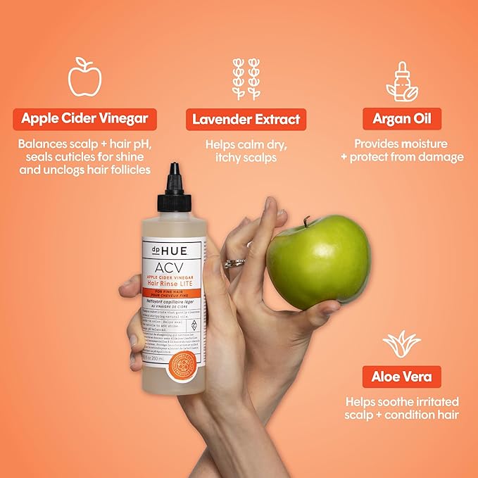 dpHUE Apple Cider Vinegar Hair Rinse Lite, 20 oz - Shampoo Alternative, Scalp Cleanser & Post Workout Rinse - Won’t Weigh Fine Hair Down - Removes Buildup & Sweat