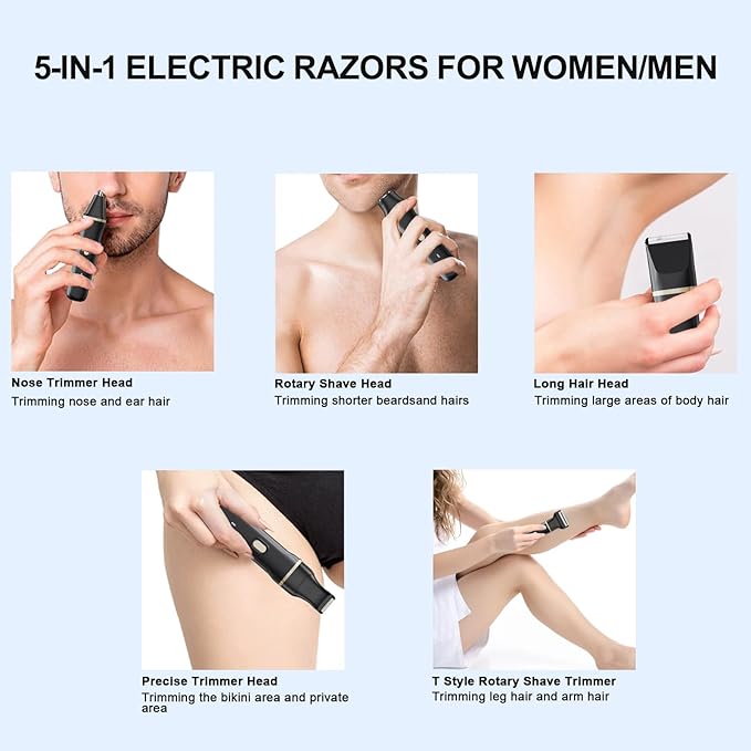 ele ELEOPTION Electric Razors for Women 5-in-1 Waterproof Wet Dry Electric Shaver with USB Charge Dock, Legs Hair Remover, Body Shaver for Beard Bikini Trimmer for Women Black-VivaGrace Women