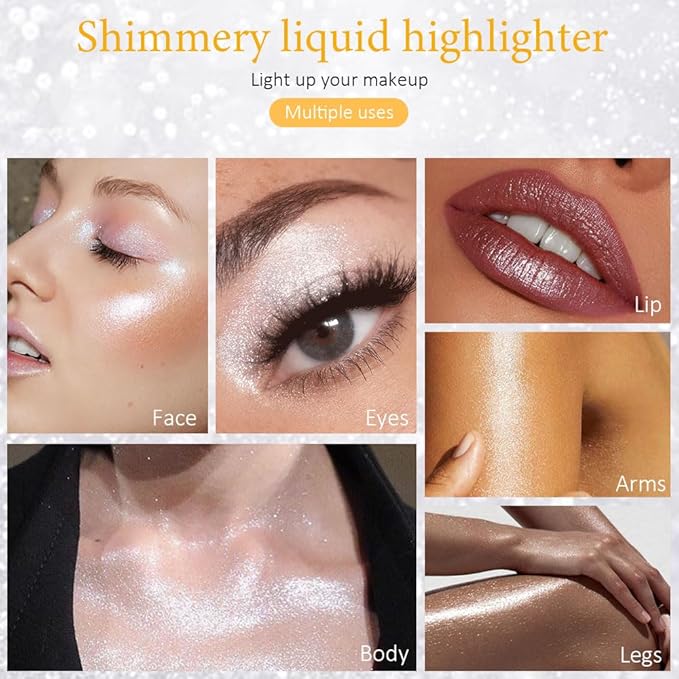 evpct White Silver Face Highlighter Makeup Liquid for Face Pearl White Face Shimmery Shimmer Foundation Powder Highlighter Makeup Palette Stick Body Highlighter Fairy Shimmer Glitter Bomb Illuminators-VivaGrace Women