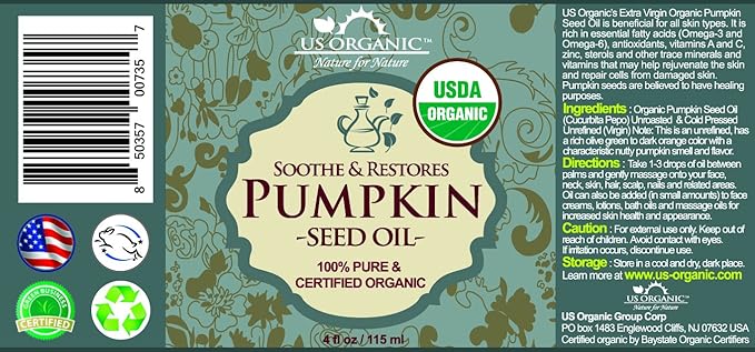 US Organic Pumpkin Seed Oil, USDA Certified Organic,100% Pure & Natural, Cold Pressed Virgin, Unrefined in Amber Glass Bottle w/Glass Eyedropper for Easy Application (Large (4 oz, 115 ml))-VivaGrace Women