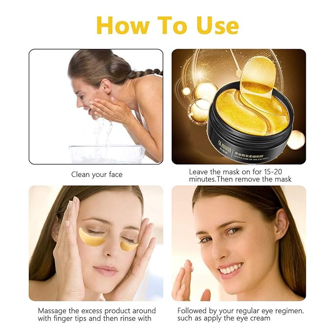 Under Eye Collagen Patch, 24K Gold Anti-Aging Mask, Pads for Puffy Eyes & Bags, Dark Circles and Wrinkles, with Hyaluronic Acid, Hydrogel, Deep Moisturizing Improves elasticity, 30 Pairs-VivaGrace Women