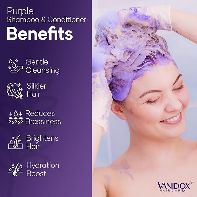 Sulfate Free Brass Toning Purple Shampoo and Conditioner Set for Grey and Silver Hair, Moisturizing & Color-Safe, Enhances Shine & Brightness, Made in USA (16 fl oz each)-VivaGrace Women