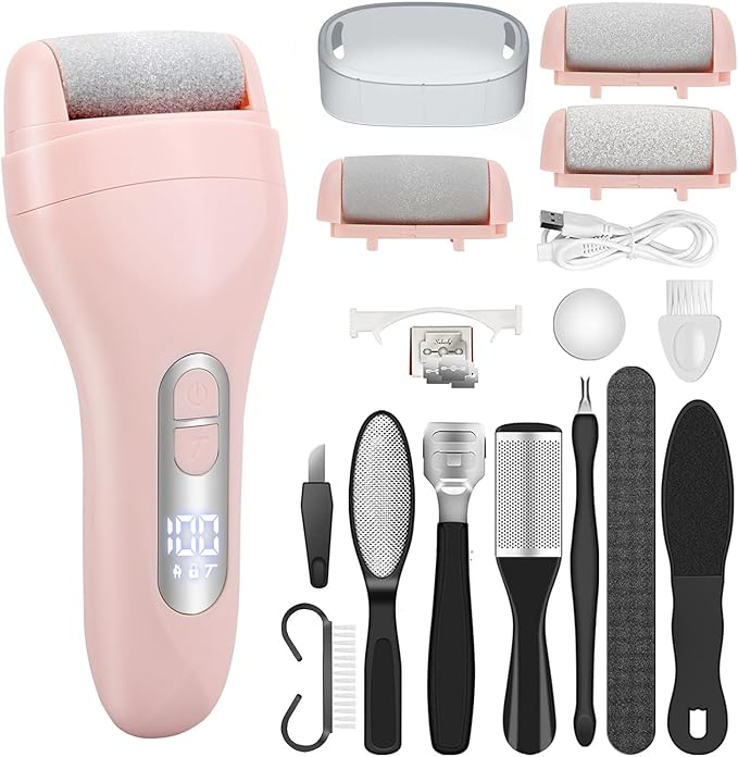 Callus Remover for Feet - with Larger Grinding Head, Electric Portable Pedicure Kit Foot File Callus Remover, Rechargeable Waterproof Foot File for Foot Care Deadskin Remover LCD Display-Pink-VivaGrace Women