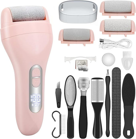 Callus Remover for Feet - with Larger Grinding Head, Electric Portable Pedicure Kit Foot File Callus Remover, Rechargeable Waterproof Foot File for Foot Care Deadskin Remover LCD Display-Pink-VivaGrace Women