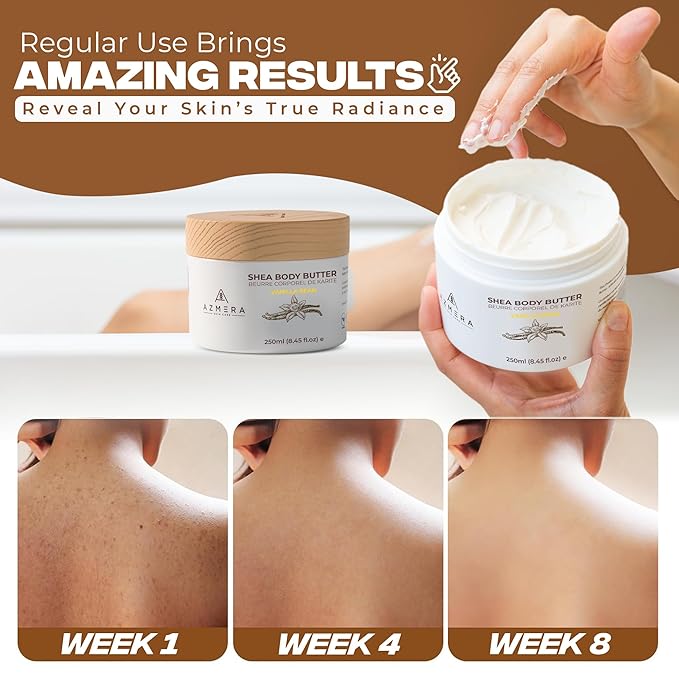 AZMERA Handcrafted Whipped Shea Body Butter – Luxurious Vanilla Bean Scented Moisturizer for Dry, Sensitive Skin, Argan Oil & Vitamin E – Vegan, Non-Greasy Skincare – 8.82 oz-VivaGrace Women