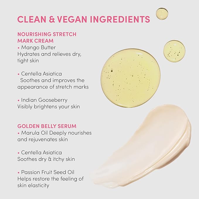 Evereden Mama Must-Have DUO - Golden Belly Stretch Mark Oil 30ml & Nourishing Stretch Mark Cream 50ml - Derma-Developed Clean & Vegan Maternity Skin Care for Stretch Mark Reduction & Skin Hydration-VivaGrace Women