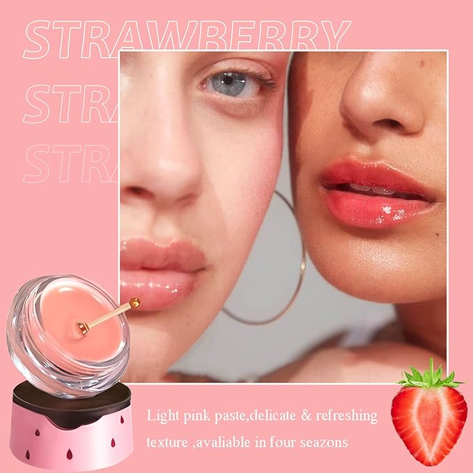 Bee Lip Balm Honey Pot, Strawberry & Honey Moisturizing Propolis Lip Mask, Hydrating & Prevention Dry and Cracked Lip Scrubs Exfoliator, Reduces Lip Lines (2PCS Pink)-VivaGrace Women