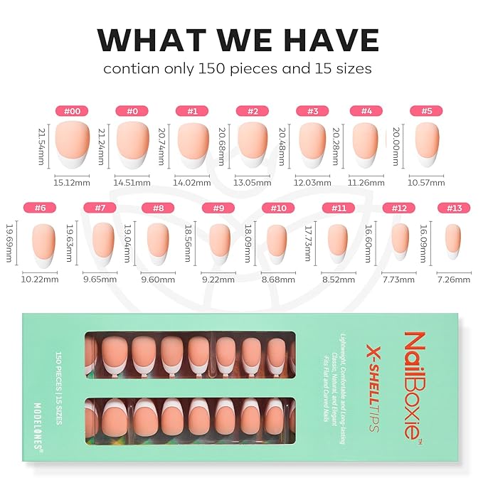 modelones Press on Nails, 150 Pcs French Tip Press on Nails, NailBoxie Brown Short Almond Nail Tips, Soft Gel Nail Tips, Ideal for Wedding, Party, Daily DIY Nail, 15 Sizes (S)-VivaGrace Women