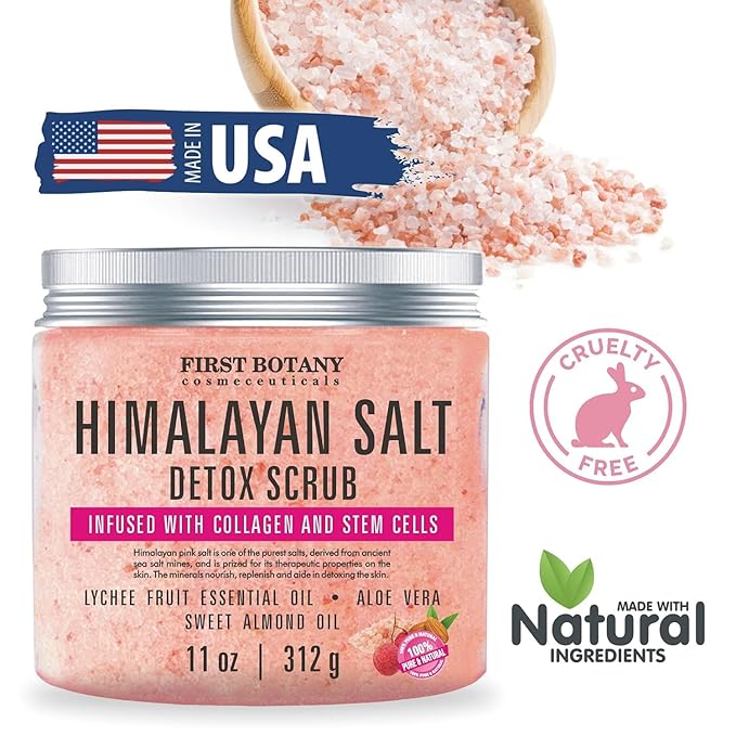 First Botany Himalayan Salt Body Scrub with Collagen & Stem Cells, Natural Exfoliating Salt Scrub Body & Face Souffle (20 oz)-VivaGrace Women