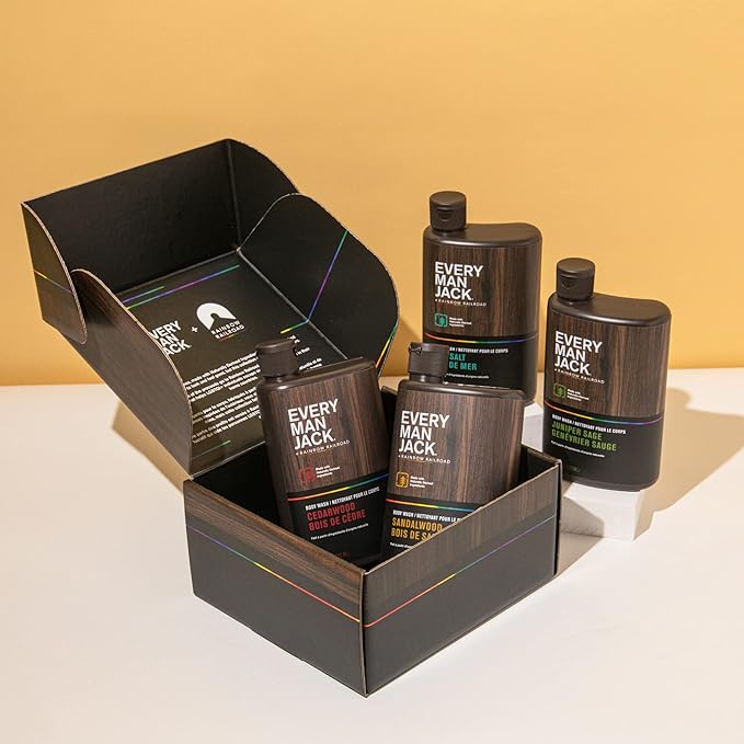 Every Man Jack Body Wash Variety Box - Includes Four Body Washes with Clean Ingredients & Incredible Scents - Round Out His Routine with Sandalwood, Cedarwood, Juniper Sage, & Sea Salt Body Washes-VivaGrace Women