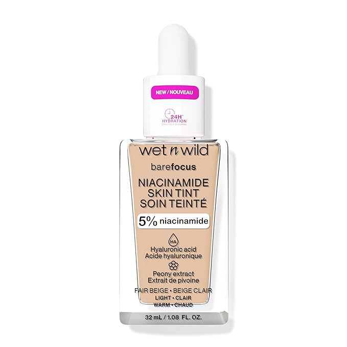 wet n wild Bare Focus Skin Tint, 5% Niacinamide Enriched, Buildable Sheer Lightweight Coverage, Natural Radiant Finish, Hyaluronic & Vitamin Hydration Boost, Cruelty-Free & Vegan - Fair Beige-VivaGrace Women