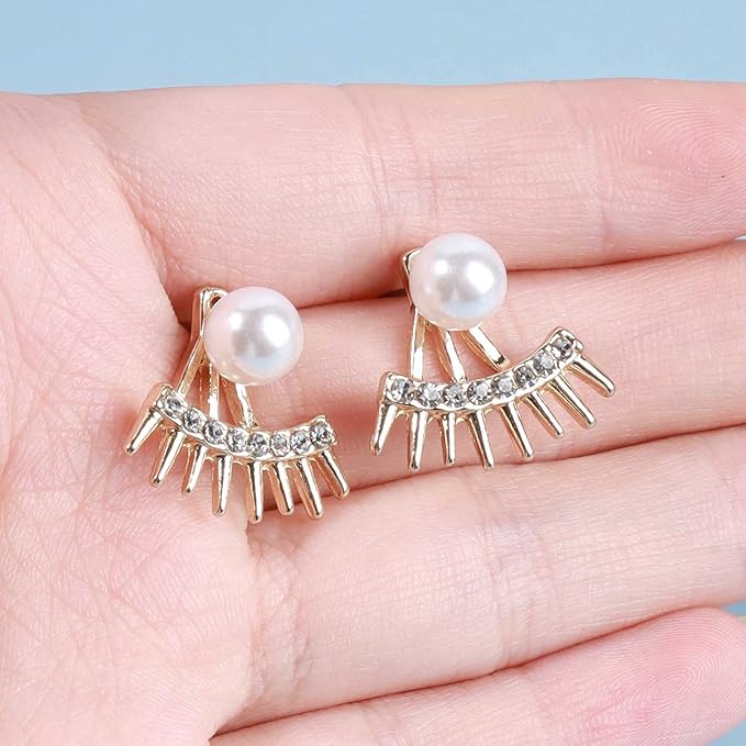 Punk Spike Ear Jacket Earrings Gold Pearl Studs Earrings Minimalist Front Back Studs Earrings Modern Edgy Earrings Jewelry for Women and Girls Gift-VivaGrace Women