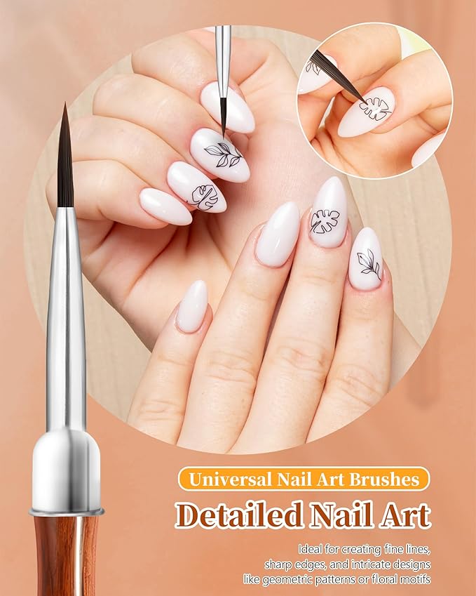 2Pcs Nail Art Brush Set, Multi-Functional 3D Nail Pen for Gel Extensions, Builder Nail Gel Design and Home DIY Manicure (Wood Color)-VivaGrace Women