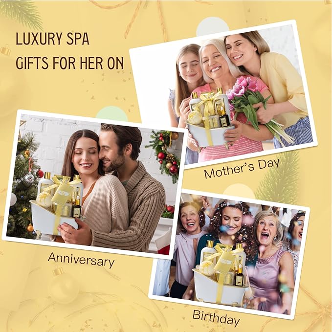 Mothers Day Gifts for Mom - 7-Piece Honey Almond Spa Gift Set for Women, Bath & Body Gift Set, Bath Collection with Bath Bomb & More | Christmas, Birthday Gifts for Her, All Occasion Holiday Present-VivaGrace Women