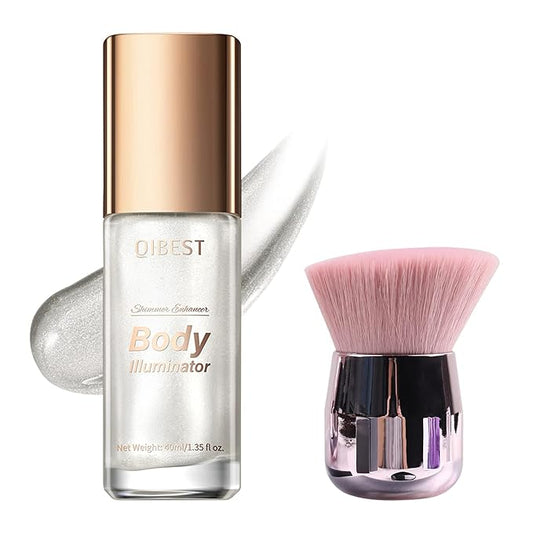 40ml Body Shimmer Oil,Face and Body Liquid Luminizer,Smooth Body Shimmer Oil For Sunshine Bath, Waterproof Moisturizing Light Shimmer Glow Illuminator,Liquid Highlighter Makeup,Makeup Brush Include (1#-Silver)-VivaGrace Women